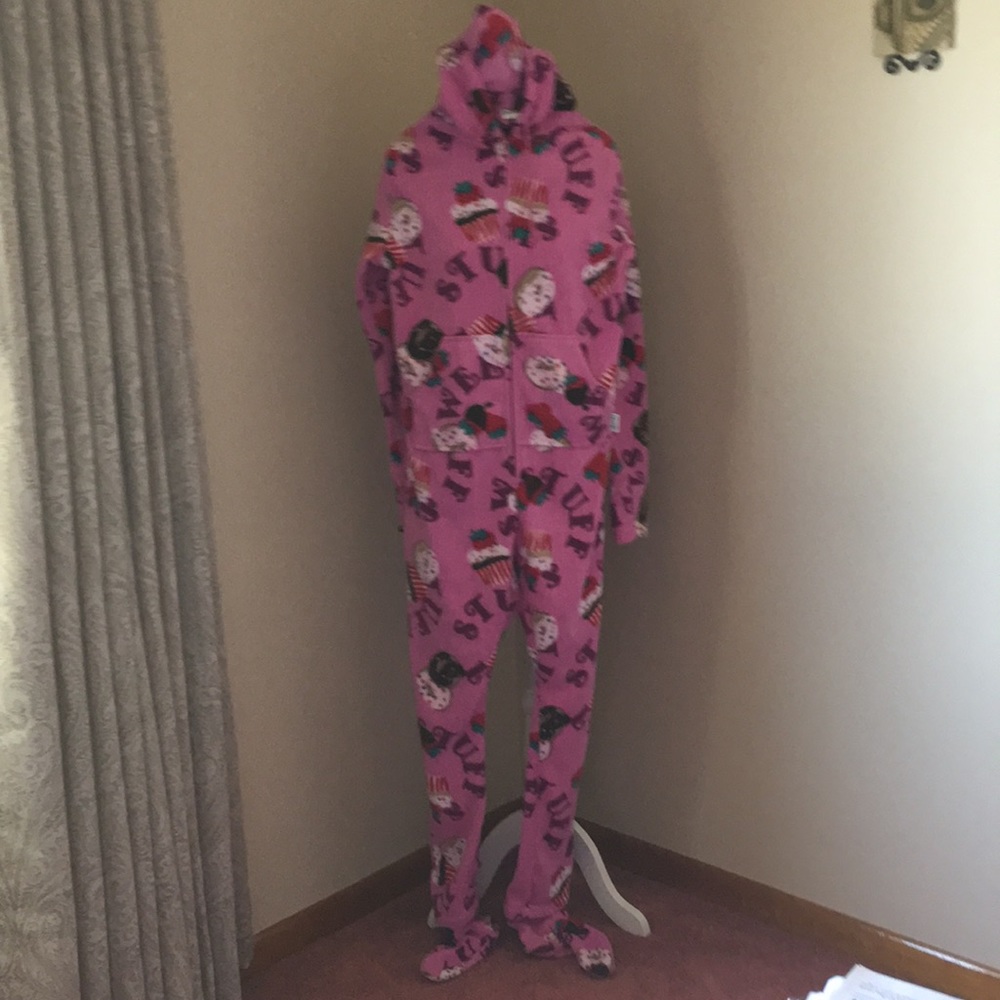 Hoodie Footie cupcake fleece one piece pajamas